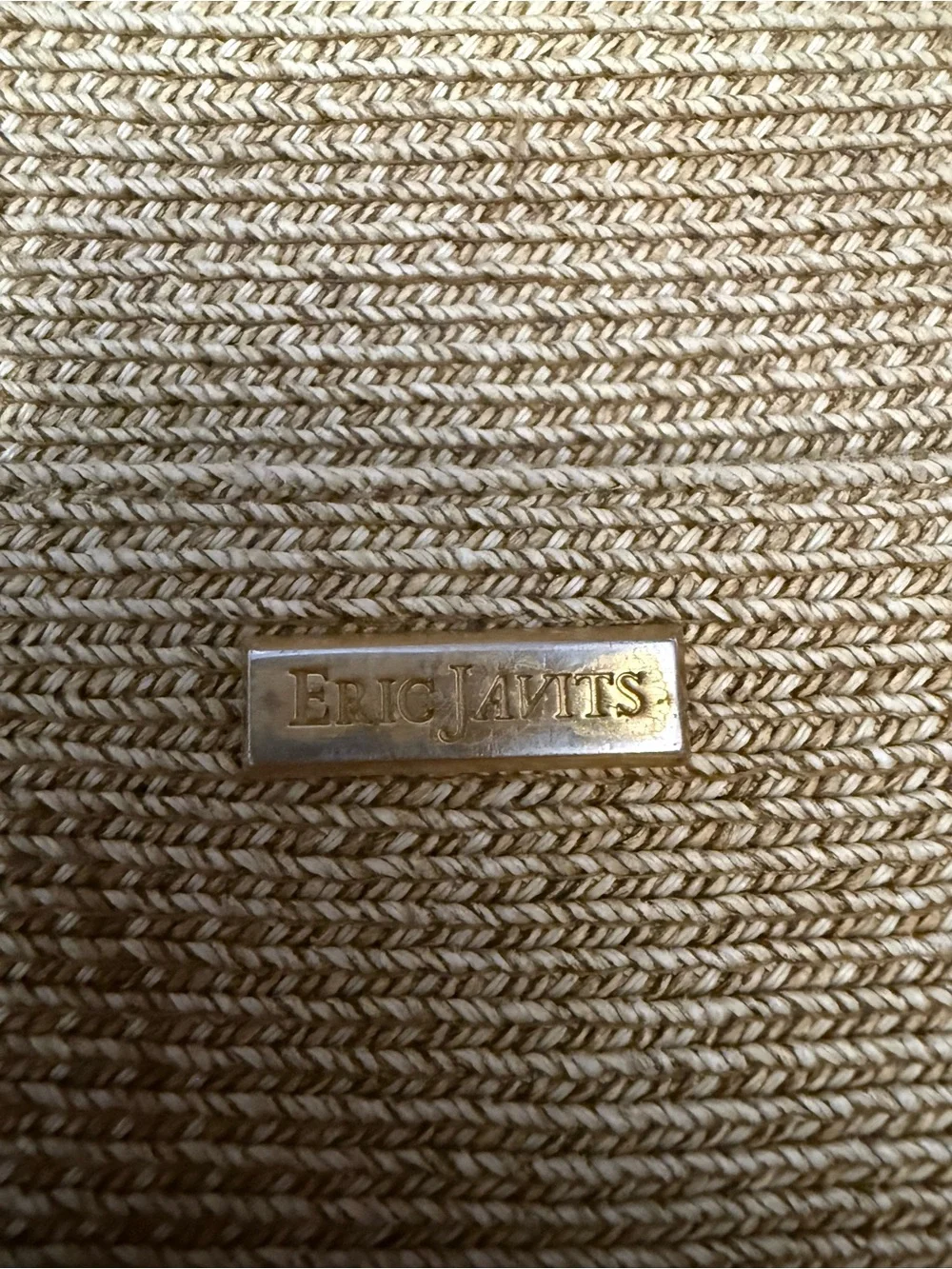 Eric Javits Woven Shoulder Bag Tan Gold Zip Top Summer Resort Purse
